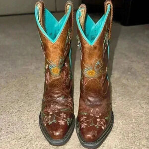 Smoky Mountain Western Cowboy Boots Brown Leather Floral Embroidered Girls 8.5